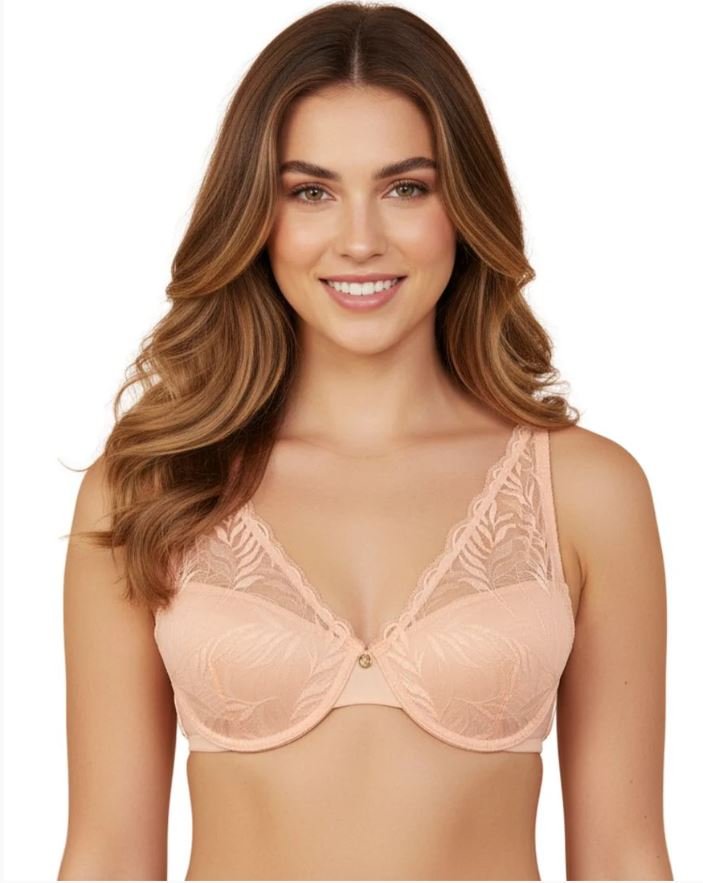DEMI CUP HIGH APEX FEATHER LIGHT PADDED LACE CUP BRA-ROSE CLOUD