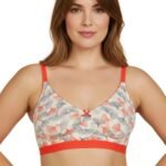 DOUBLE LAYERED COTTON WIREFREE PRINTED BRA-ORANGE