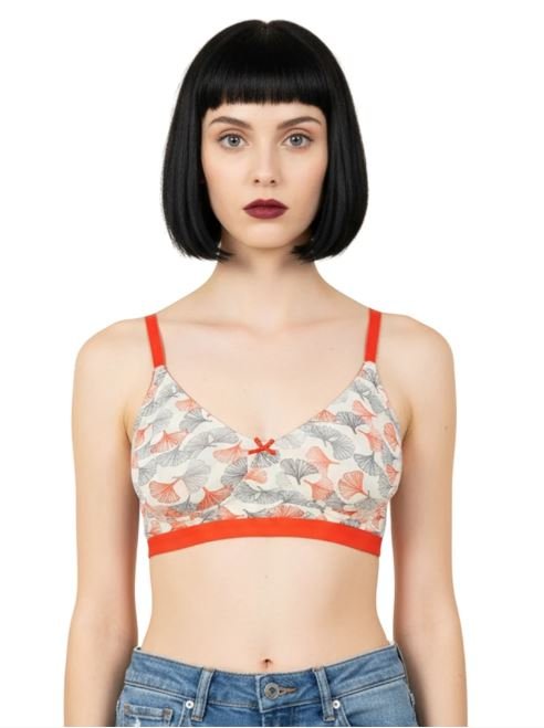 DOUBLE LAYERED COTTON WIREFREE PRINTED BRA-ORANGE