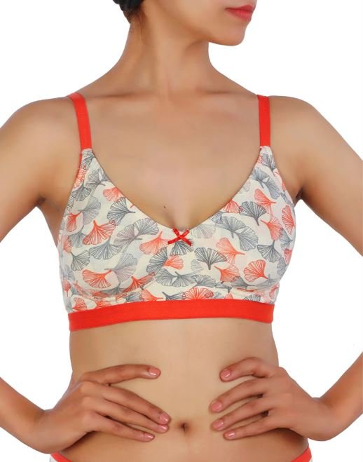 DOUBLE LAYERED COTTON WIREFREE PRINTED BRA-ORANGE