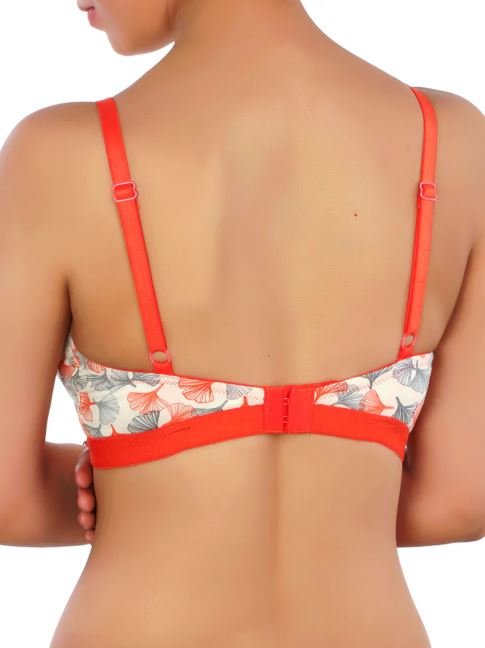 DOUBLE LAYERED COTTON WIREFREE PRINTED BRA-ORANGE