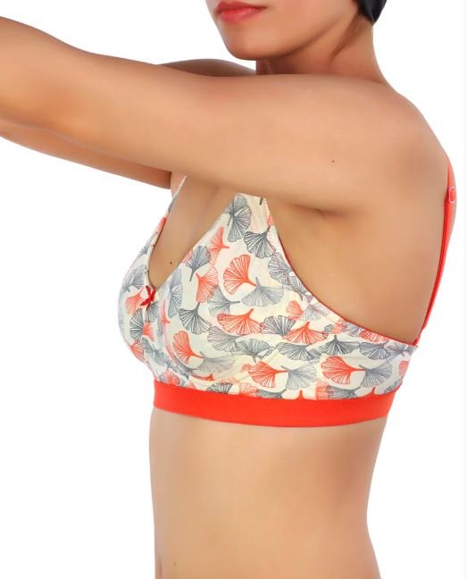 DOUBLE LAYERED COTTON WIREFREE PRINTED BRA-ORANGE