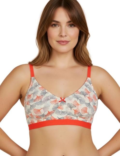 DOUBLE LAYERED COTTON WIREFREE PRINTED BRA-ORANGE