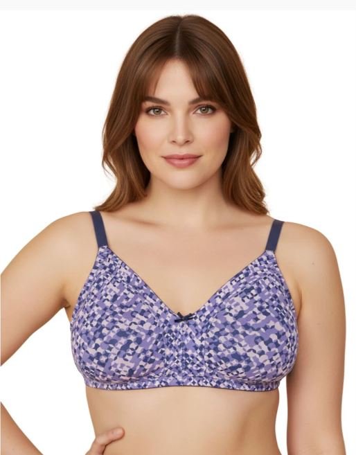 DOUBLE LAYERED FULL COVERAGE COTTON WIREFREE BRA WITH DIAMOND GEOMETRIC-PURPLE PRINT