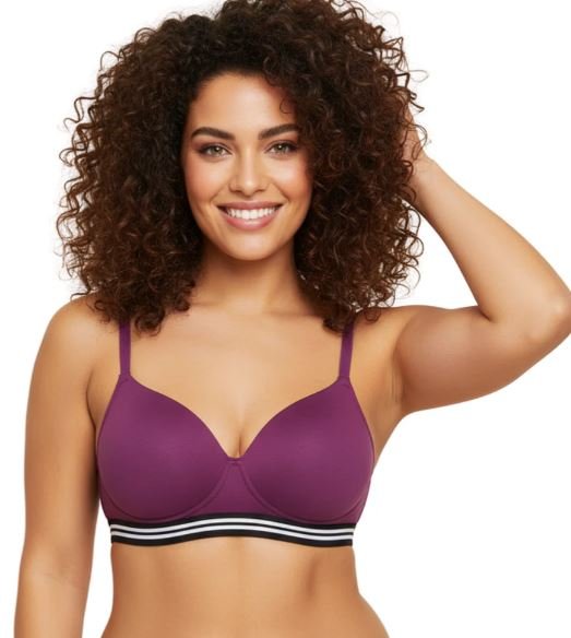 LIGHTLY PADDED NON WIRED TSHIRT BRA WITH STRIPED ELASTIC WAIST BAND-PURPLE