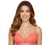 LIGHTLY PADDED WIRE-FREE 3/4TH COVERAGE ALL OVER LACE BRA- GEORGIA PEACH