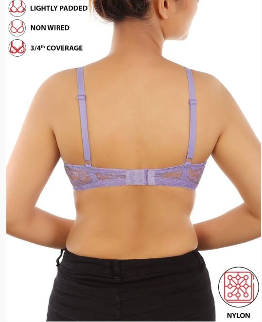 LIGHTLY PADDED WIRE-FREE 3/4TH COVERAGE ALL OVER LACE BRA- VOILET TULIP