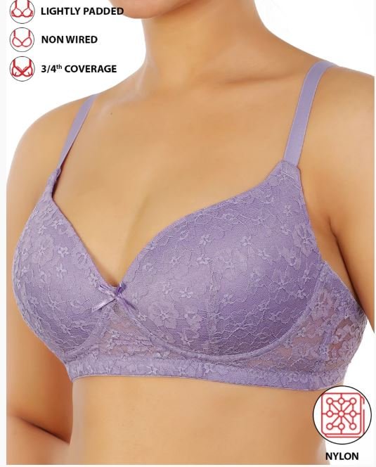 LIGHTLY PADDED WIRE-FREE 3/4TH COVERAGE ALL OVER LACE BRA- VOILET TULIP