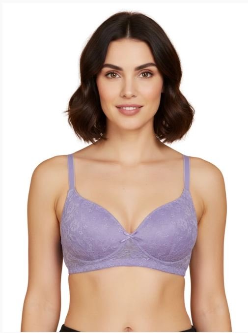 LIGHTLY PADDED WIRE-FREE 34TH COVERAGE ALL OVER LACE BRA- VOILET TULIP
