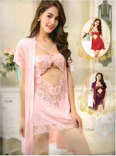 3 Pcs Sexy Short Nighty - 6513