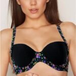 Black Half Cup Flower Print Underwired Double Padded Bra