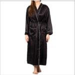 Black Solid Satin Long Night Gown