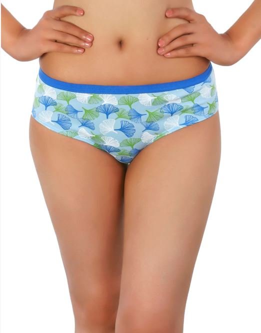 COTTON BIKNI BREIF WITH FLORAL PRINT-BLUE