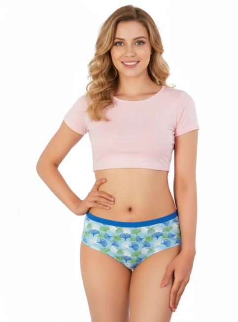 COTTON BIKNI BREIF WITH FLORAL PRINT-BLUE