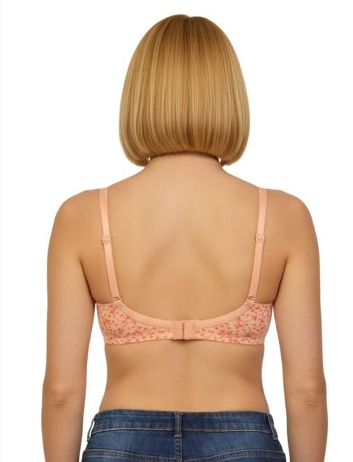 COTTON DOUBLE LAYERED NON WIRED PRINTED BRA -SALMON