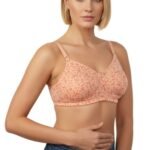 COTTON DOUBLE LAYERED NON WIRED PRINTED BRA -SALMON