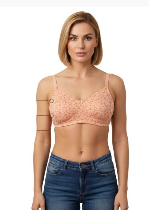 COTTON DOUBLE LAYERED NON WIRED PRINTED BRA -SALMON