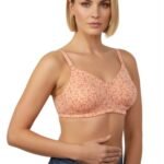 COTTON DOUBLE LAYERED NON WIRED PRINTED BRA -SALMON