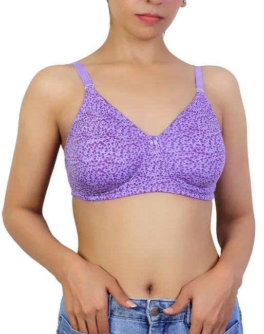 COTTON DOUBLE LAYERED NON WIRED PRINTED WITH CONVERTIBLE STRAPS -LAVENDAR PRINT