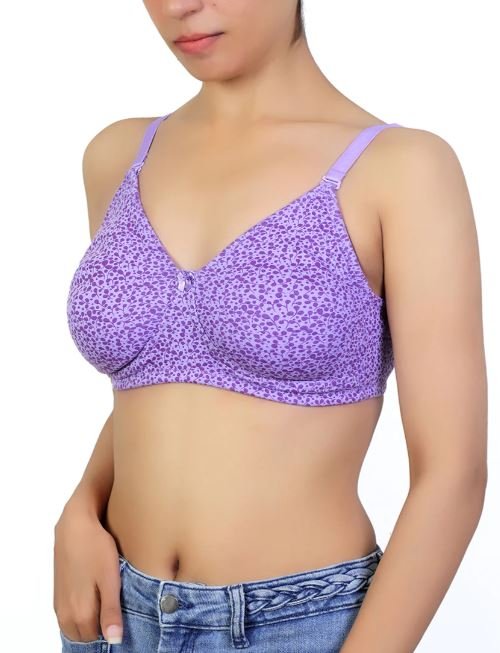 COTTON DOUBLE LAYERED NON WIRED PRINTED WITH CONVERTIBLE STRAPS -LAVENDAR PRINT