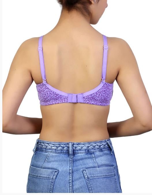 COTTON DOUBLE LAYERED NON WIRED PRINTED WITH CONVERTIBLE STRAPS -LAVENDAR PRINT