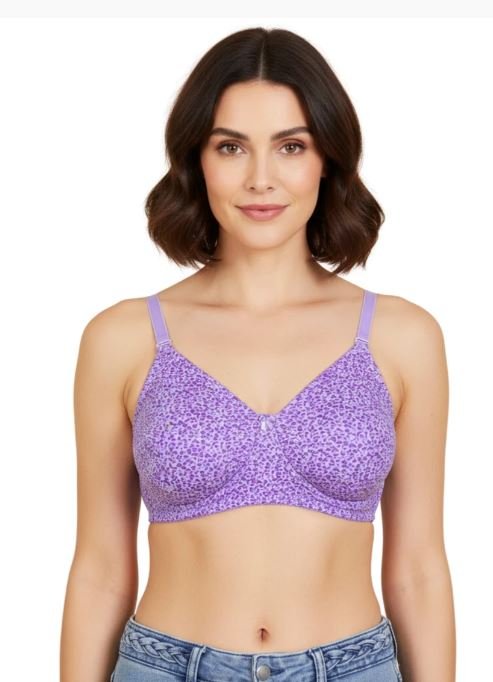 COTTON DOUBLE LAYERED NON WIRED PRINTED WITH CONVERTIBLE STRAPS -LAVENDAR PRINT