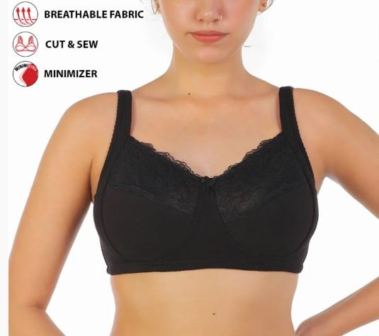 COTTON DOUBLE LAYERED SAG LIFT MINIMIZER BRA-BLACK
