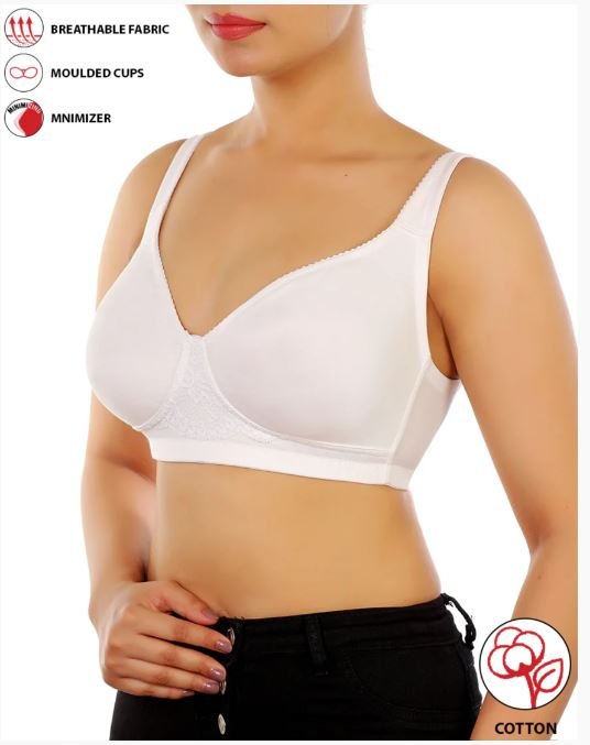 COTTON FULL COVERAGE SINGLE LAYERED WIRE-FREE BRA -WHITE