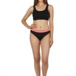 Cotton Low Waist Bikini Brief with Striped Elastic Waistband – Black