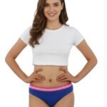 COTTON LOW WAIST BIKNI BREIF WITH STRIPED ELASTIC WAIST BAND-BLUE