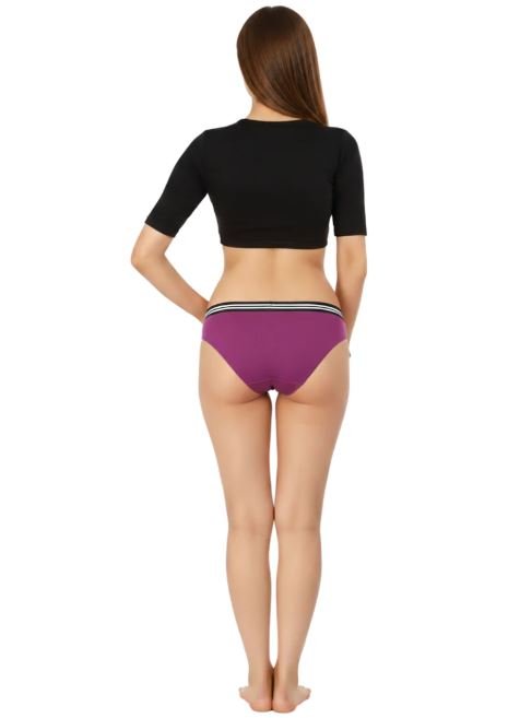 COTTON LOW WAIST BIKNI BREIF WITH STRIPED ELASTIC WAIST BAND-PURPLE