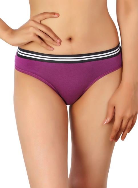 COTTON LOW WAIST BIKNI BREIF WITH STRIPED ELASTIC WAIST BAND-PURPLE