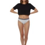 COTTON LOW WAIST BIKNI BREIF WITH STRIPED ELASTIC WAIST BAND-WHITE