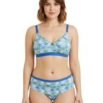 DOUBLE LAYERED COTTON WIREFREE BRA WITH MATCHING PANTY-BLUE