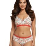 DOUBLE LAYERED COTTON WIREFREE BRA WITH MATCHING PANTY-ORANGE