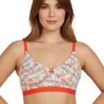 DOUBLE LAYERED COTTON WIREFREE PRINTED BRA-ORANGE