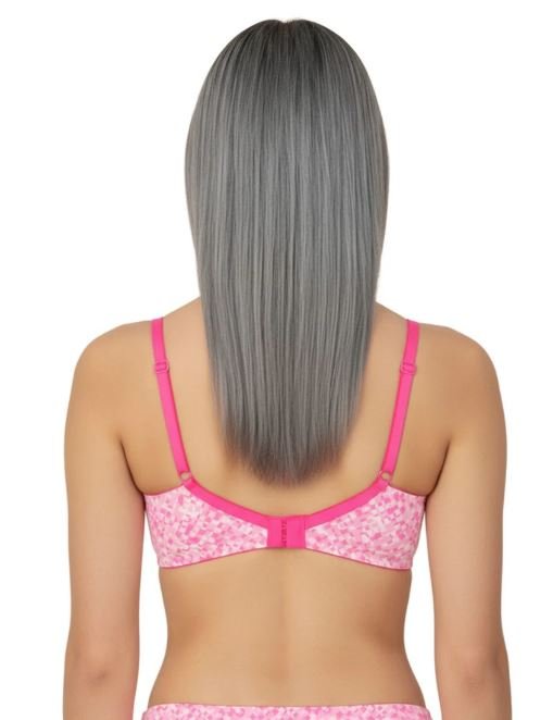 DOUBLE LAYERED FULL COVERAGE COTTON WIREFREE BRA WITH DIAMOND GEOMETRIC-PINK PRINT