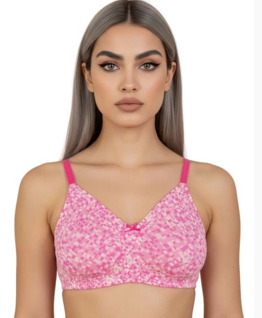 DOUBLE LAYERED FULL COVERAGE COTTON WIREFREE BRA WITH DIAMOND GEOMETRIC-PINK PRIN