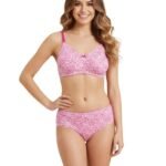 DOUBLE LAYERED FULL COVERAGE COTTON WIREFREE BRA WITH MATCHING PANTY-PINK PRINT