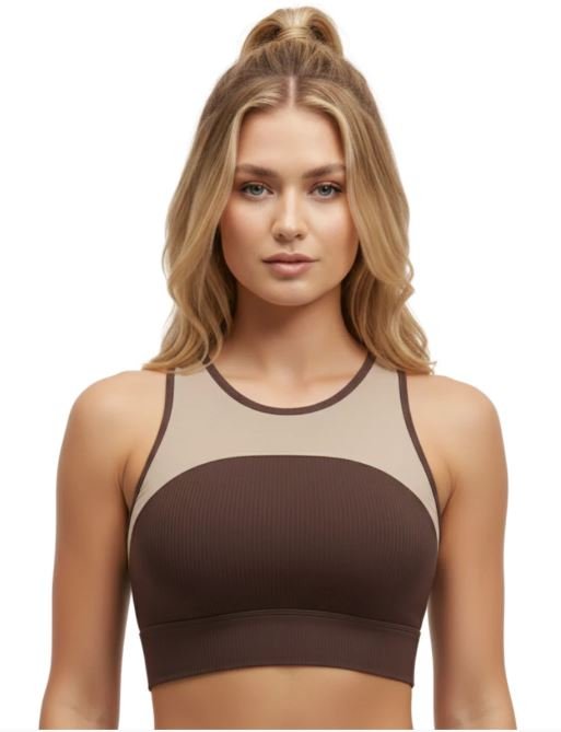 FULL COVERAGE 4 WAY STRETCH MEDIUM IMPACT SPORTS BRA-BROWN