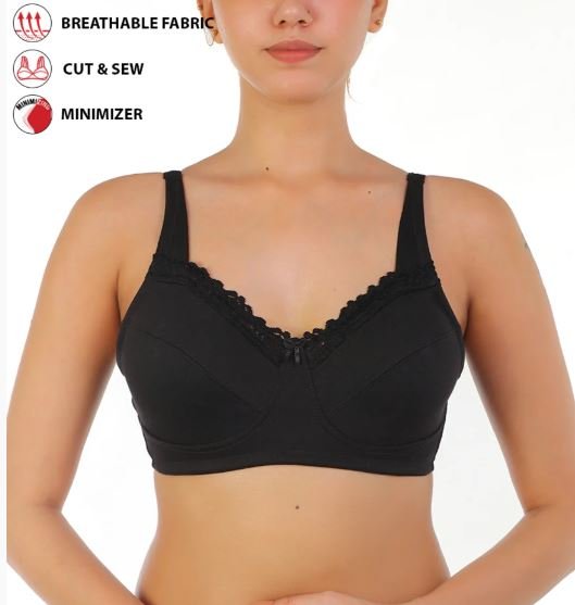 FULL COVERAGE SUPER SUPPORT CUT & SEW CUPS MINIMIZER BRA-BLACK