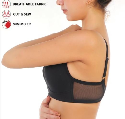 FULL COVERAGE SUPER SUPPORT CUT & SEW CUPS MINIMIZER BRA-BLACK
