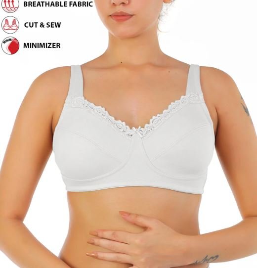 FULL COVERAGE SUPER SUPPORT CUT & SEW CUPS MINIMIZER BRA-WHITE