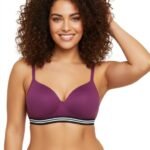 LIGHTLY PADDED NON WIRED TSHIRT BRA WITH STRIPED ELASTIC WAIST BAND-PURPLE
