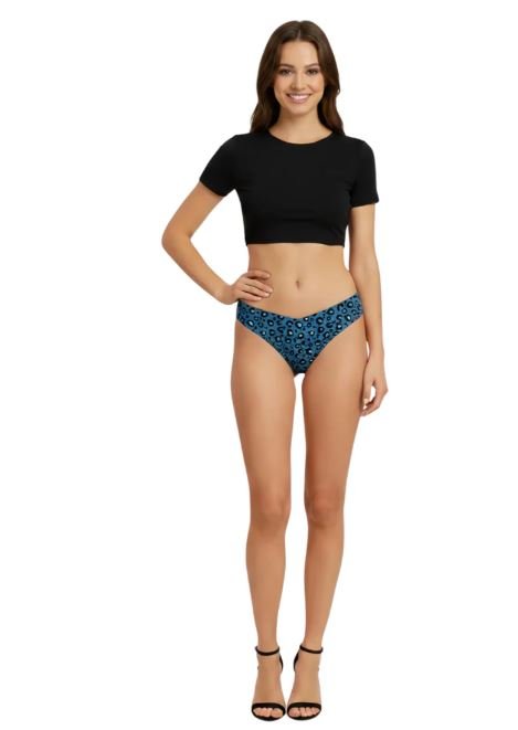 Laser Cut Thong Panty Cheeta Print-Blue