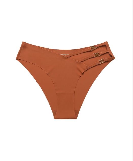 Low waist Laser Cut Panty With Pretty Side Chain Design-RUST