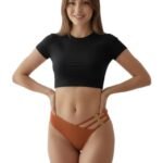 Low waist Laser Cut Panty With Pretty Side Chain Design-RUST