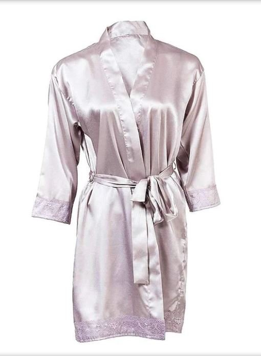 Off-White Satin Embroidered Night Gown