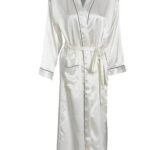 Off-White Solid Satin Long Night Gown