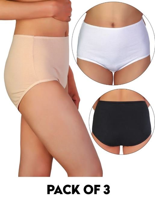 PACK OF 3 SUPPER SOFT HIGH WAISTED COTTON PANTY-ASSORTED